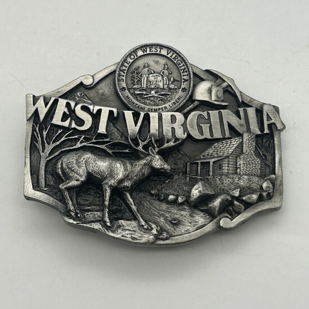 West Virginia 1987 Belt Buckle Siskiyou Buckle Co Made In USA Rare Vintage 80s
